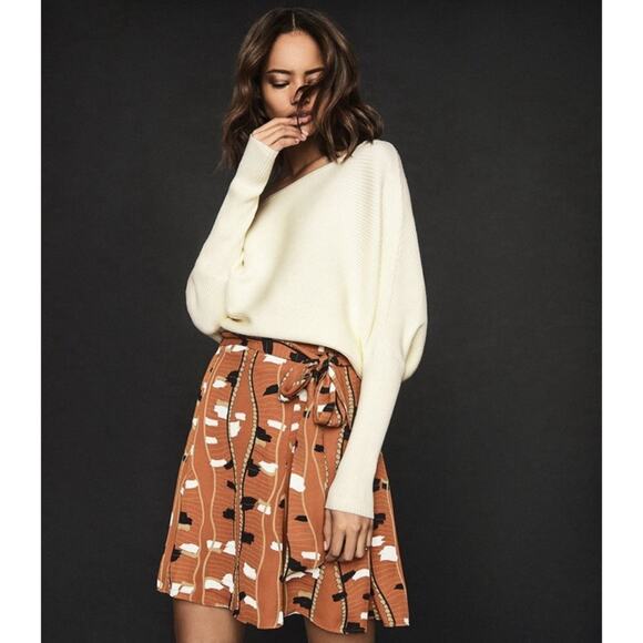 Reiss Dresses & Skirts - REISS Abigail Tie-Waist Rust Brown Abstract Print A-Line Skirt Tan Womens Size 0